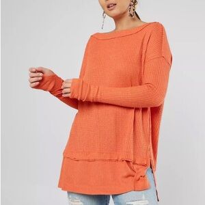NEW FREE PEOPLE North Shore thermal tunic top in spiced orange